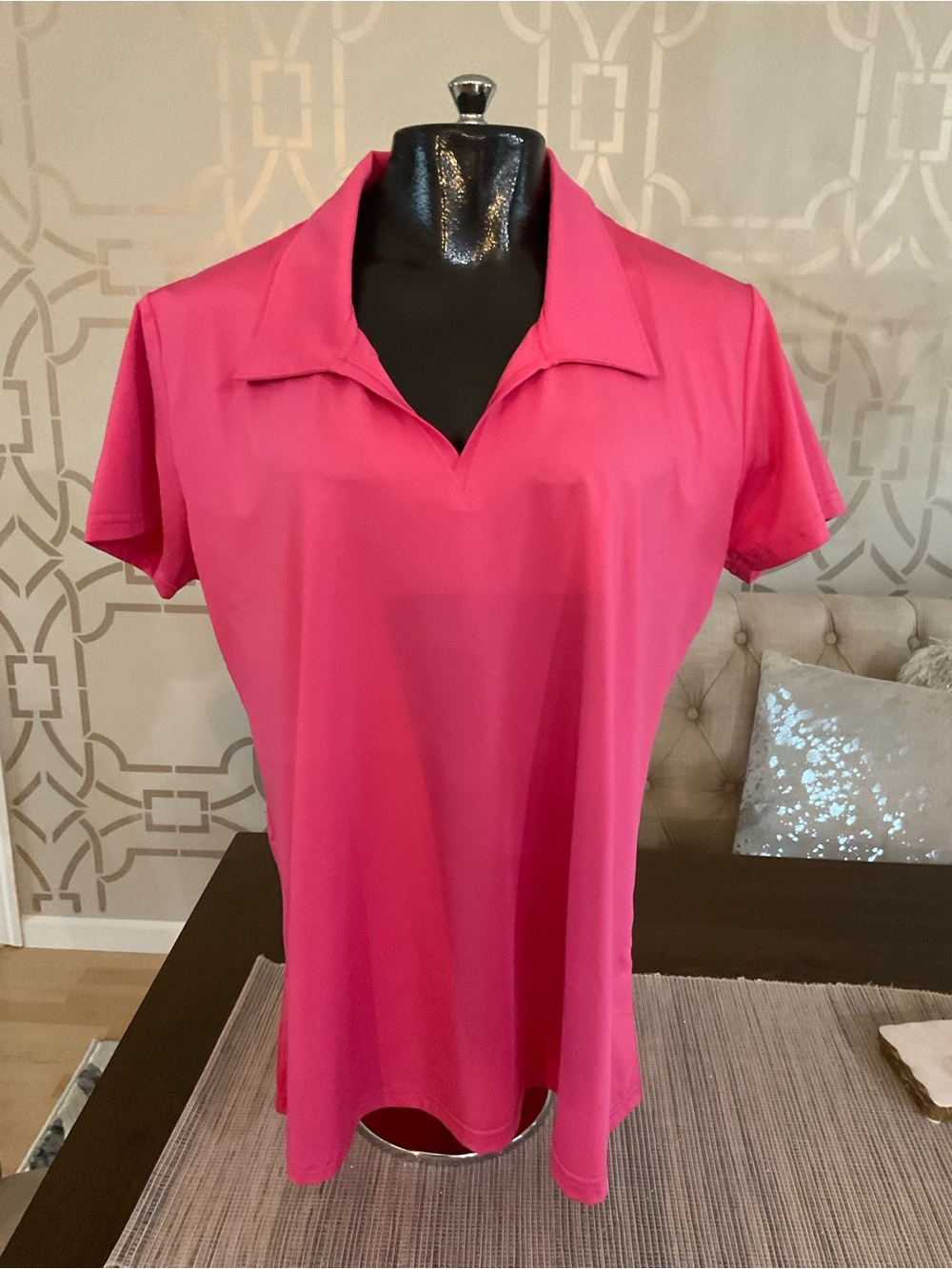 Women’s Hot Pink Short Sleeve Polo Top - Classic Collar